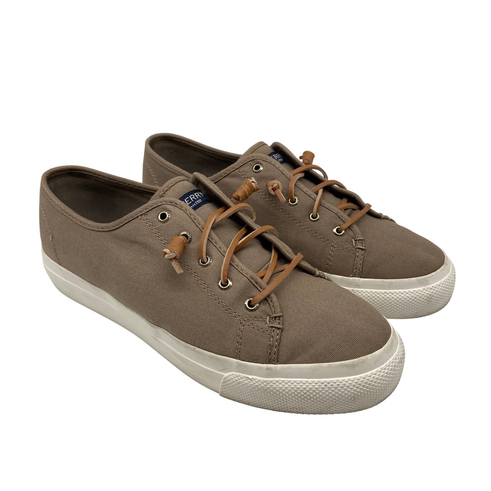 Sperry Shoes Womens Sz 11 Canvas Sneakers Taupe Lace Up Comfort STS81827